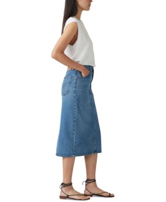 Women's Cotton High-Rise Back-Slit Denim Skirt