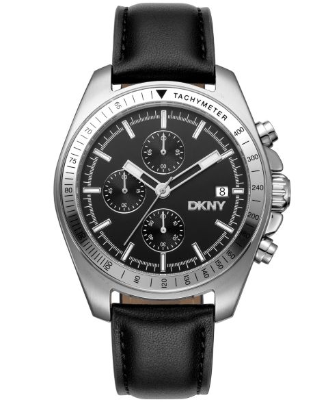 Мужские часы DKNY Central Park Chronograph Black Leather Strap Watch, 42mm