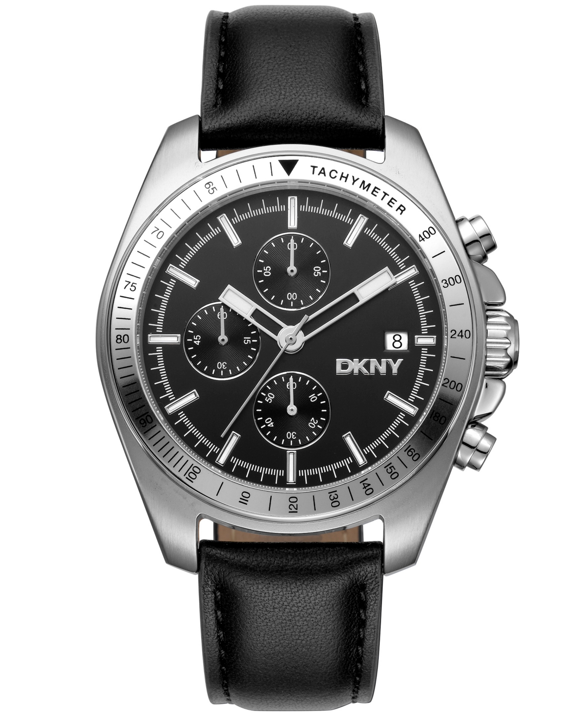 Men's Central Park Chronograph Black Leather Strap Watch, 42mm - Black