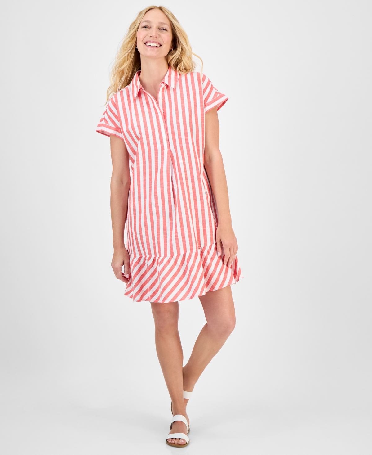 Style & Co Women's Striped Cotton Short-sleeve Shirtdress, Exclusively At Macy's
