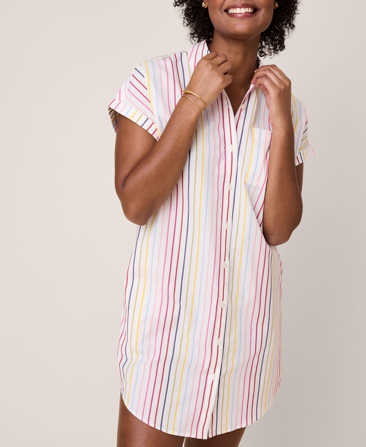 Women's Cotton Stretch Short Sleeve Stripe Eleanor Dress - White
