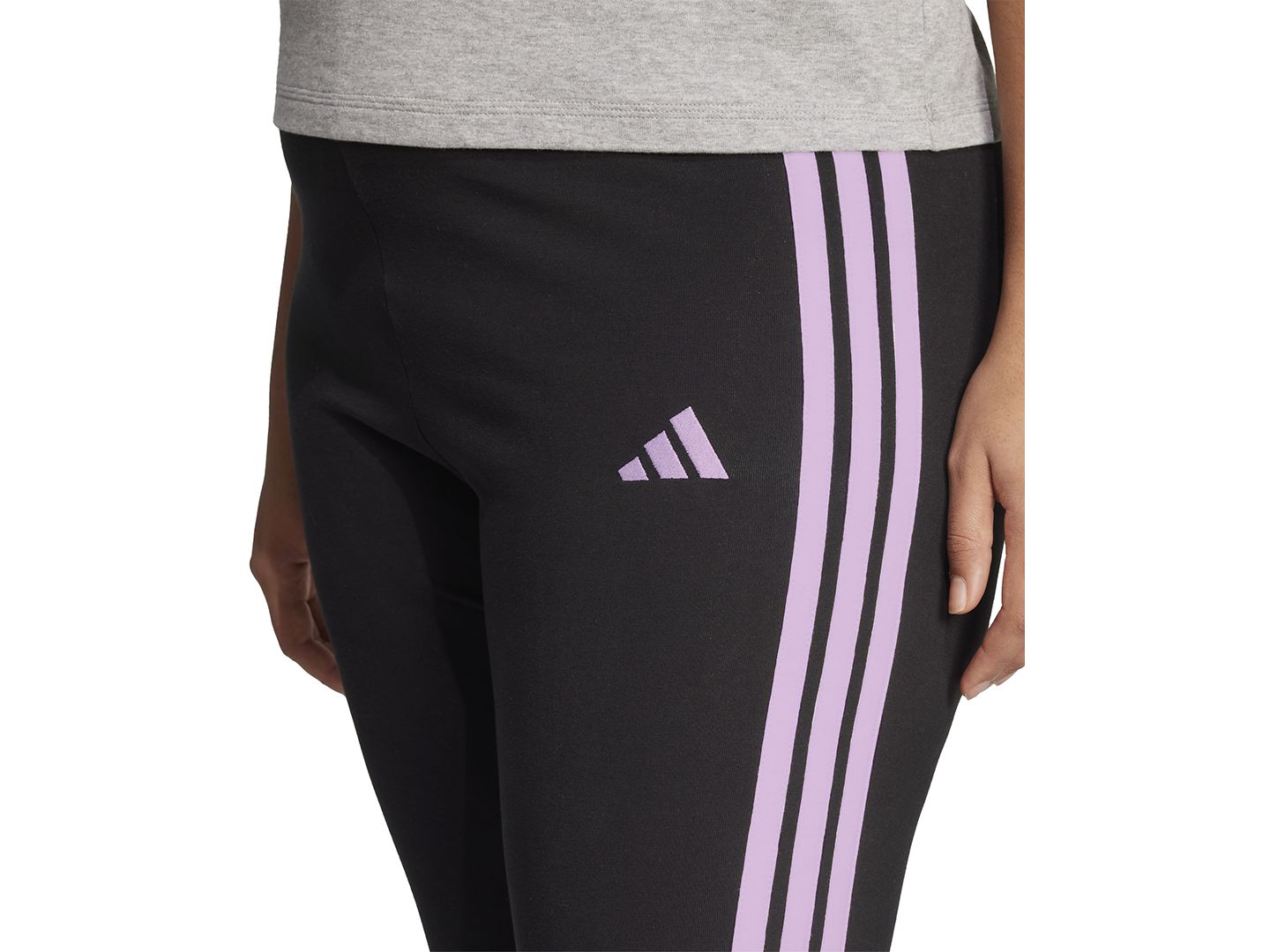 Женские леггинсы adidas Plus Size Essentials 3-Stripes Cotton, цвет: Чёрный / Прозрачный розовый — фото 3