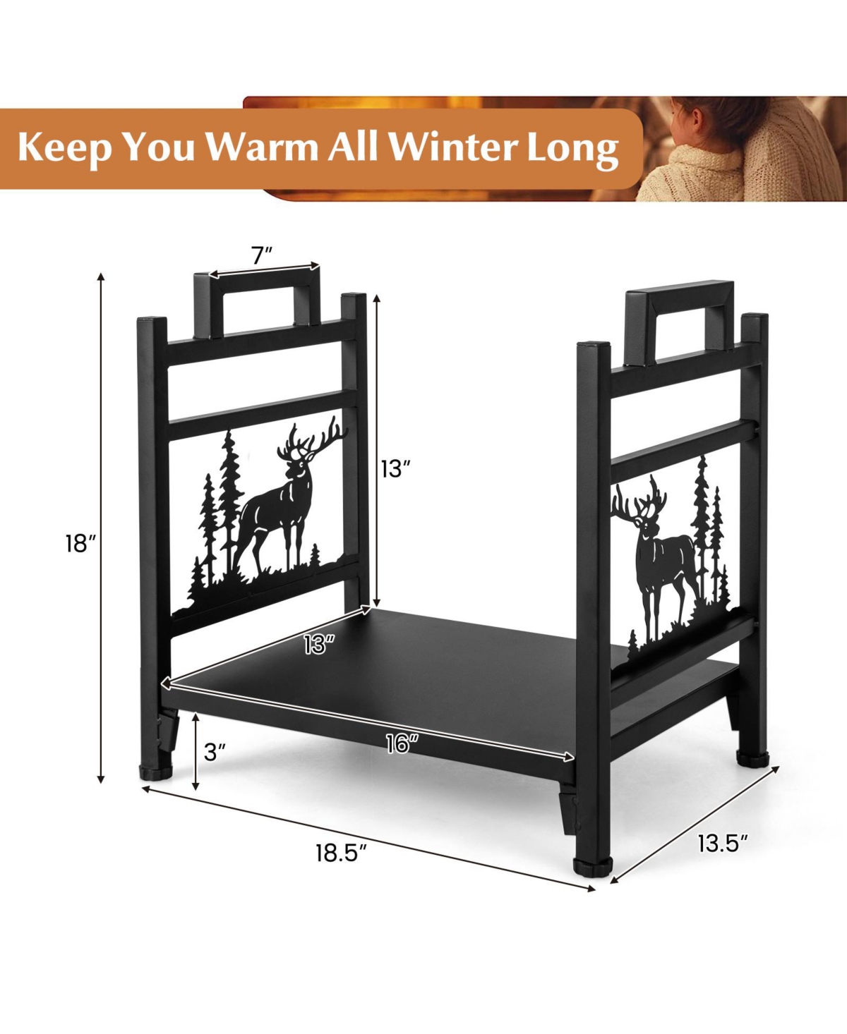 Sturdy Metal Firewood Holder with Handles for Fireplace or Patio