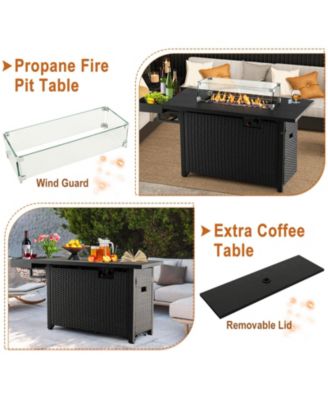 Outdoor Wicker Gas Fire Pit Propane Fire Table with Cover