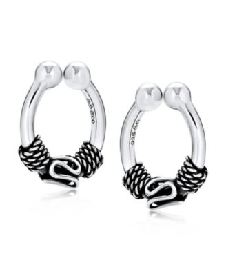Bali Style Tribal Swirl Cartilage Ear Stud Oxidized Sterling Silver Hoop