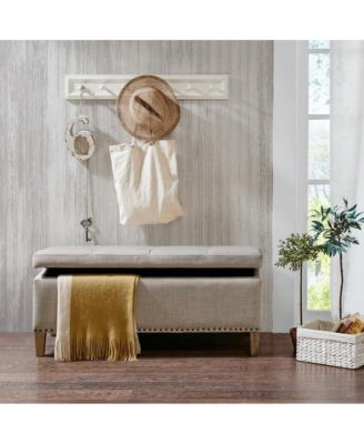 42'' Modern Storage Bench with Soft-Close Lid, Grey Linen Upholstery, Black Wood Legs for Bedroom or Entryway-The Pop Home