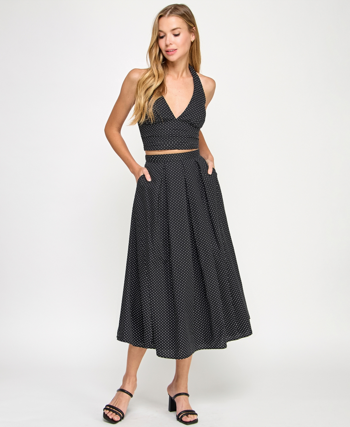 Juniors' 2-Pc. Polka-Dot Cotton Dress Set, Created for Macy's - Black / Ivory