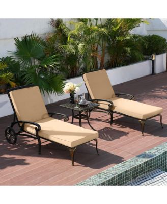 Outdoor Cast Aluminum Chaise Lounge Chair with Wheel and Cushion