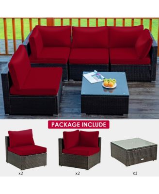 5PCS Patio Rattan Furniture Set Cushioned Sofa Chair Coffee Table