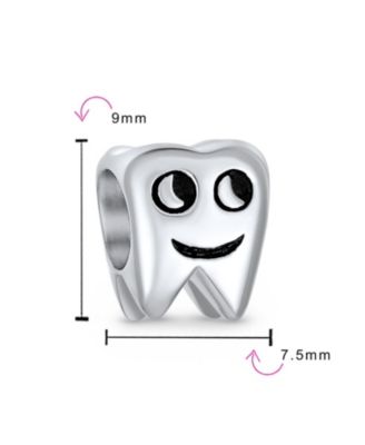 Set of 2 Smiling Tooth and Fairy Dentist Charm Bead Oxidized Sterling Silver