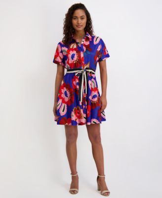kensie - Women's Printed Short-Sleeve Shirtdress