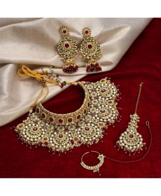 Women's Gold Plated Kundan Beaded Jewellery Set