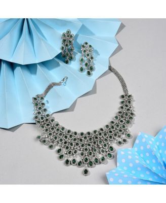 Women's Silver Plated Designer Stone Jewellery Set