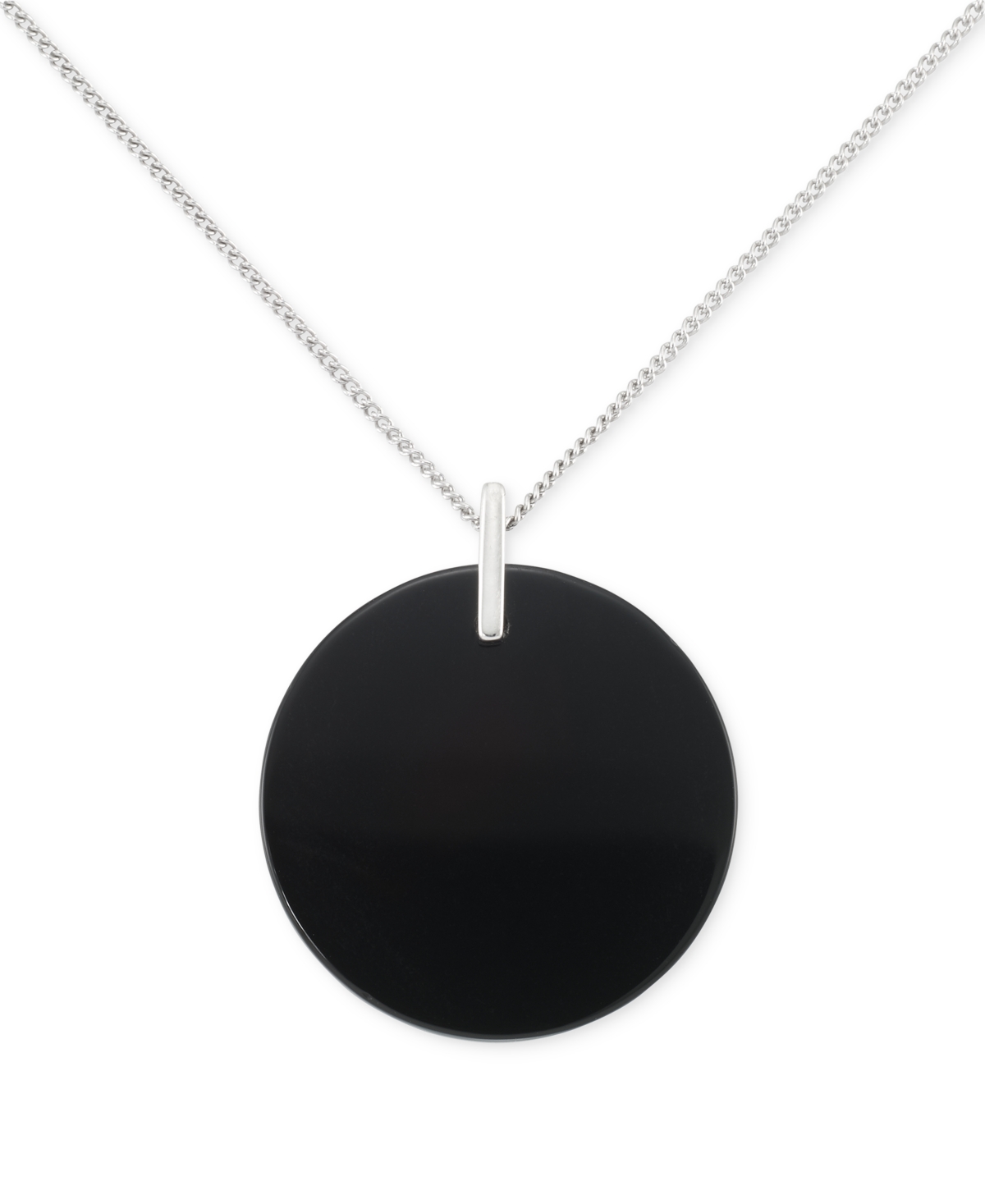 Shop Macy's Onyx & Marcasite Circle Disc 18" Pendant Necklace In Sterling Silver