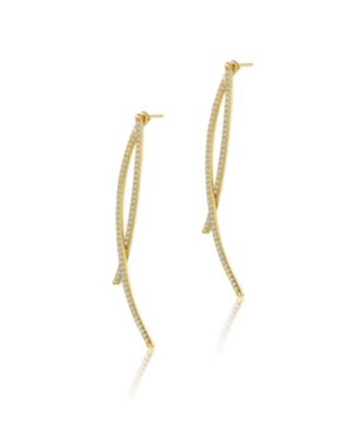 Modern 14K Gold Plated Cubic Zirconia Thin Statement Earrings