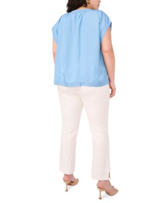 Plus Size Shirred Split-Neck Peasant Top