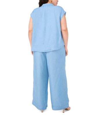 Plus Size Split-Neck Extended-Shoulder Top