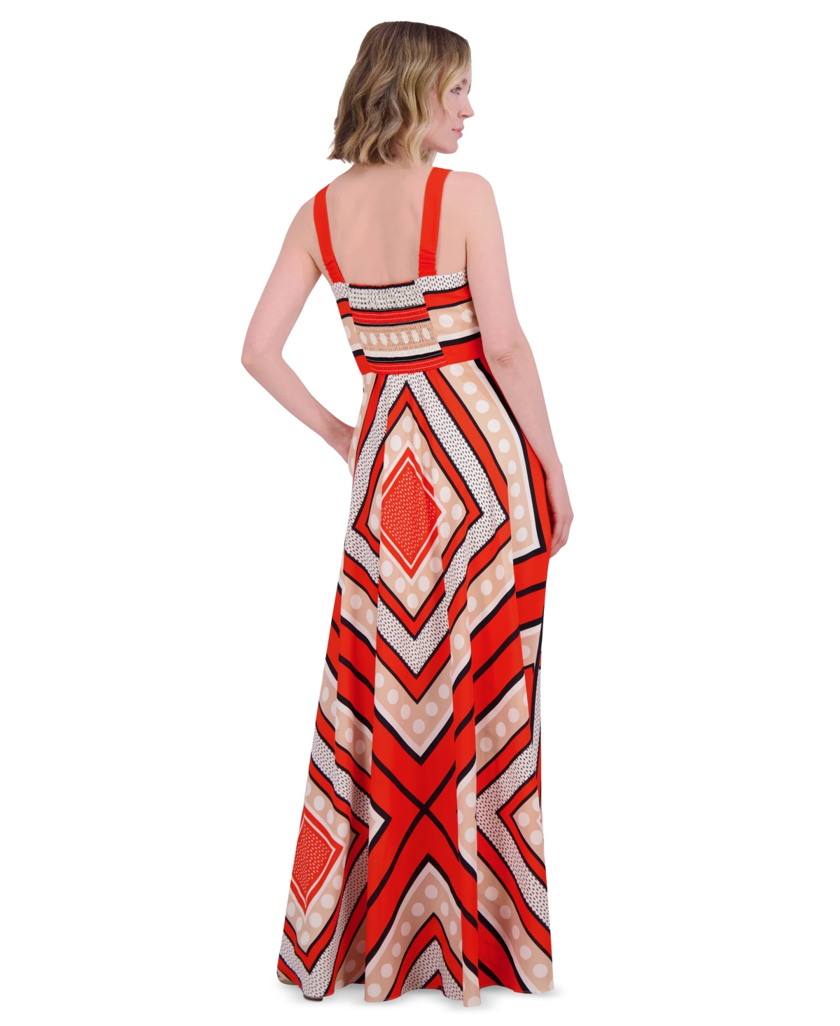 ELIZA J PETITE PRINTED SQUARE-NECK SLEEVELESS DRESS 