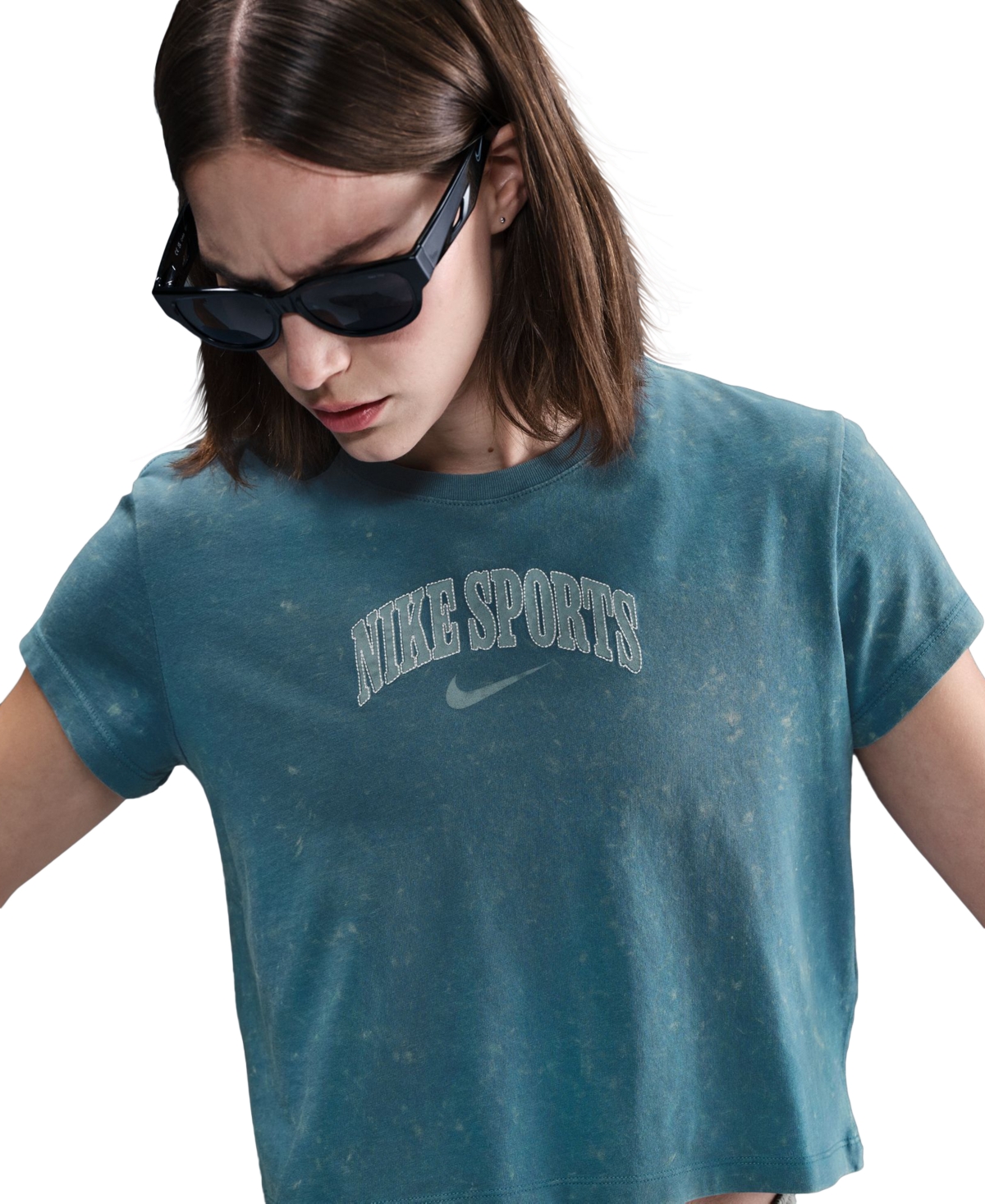 Nike Sportswear Women's Cotton Embroidered-logo T-shirt In Blue