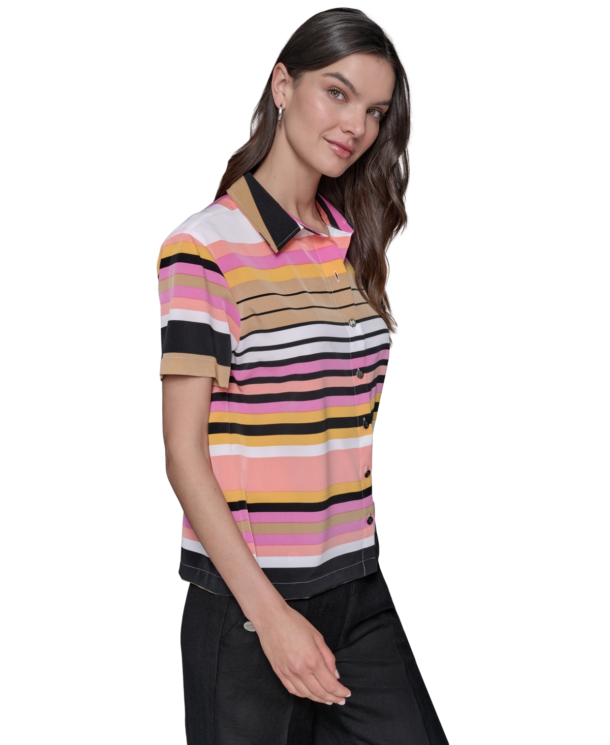 Karl Lagerfeld Women's Conversational Striped Camp Shirt