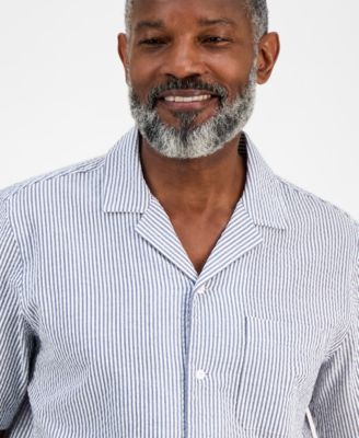 Men's Short Sleeve Striped Seersucker Button-Front Camp Shirt, Exclusively at Macy's