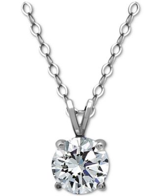 Cubic Zirconia Solitaire Pendant Necklace in 18k Gold-Plated Sterling Silver, 16" + 2" extender