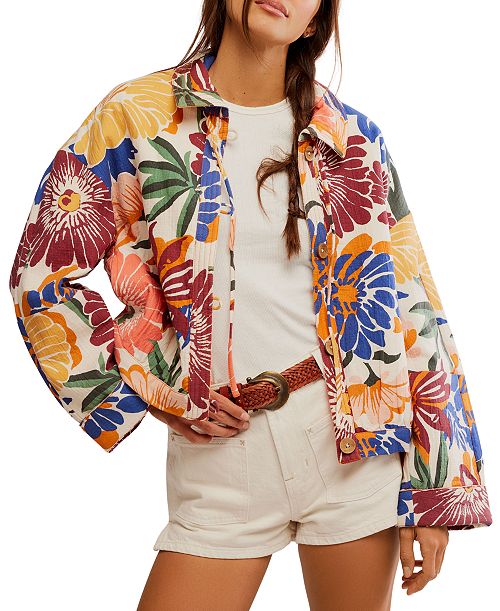 alfani Free People Women's Soleil Printed Cotton Beach Jacket Women's Fashion Shoes & Accessories