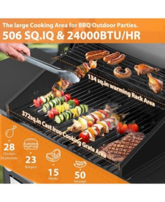 BBQ Gas Propane Grill 3 Burner Cast Iron Flat Grill Griddle Combo with Side Burner Stainless Steel 34000 BTU for Outdoor Cooking Backyard Barbecue