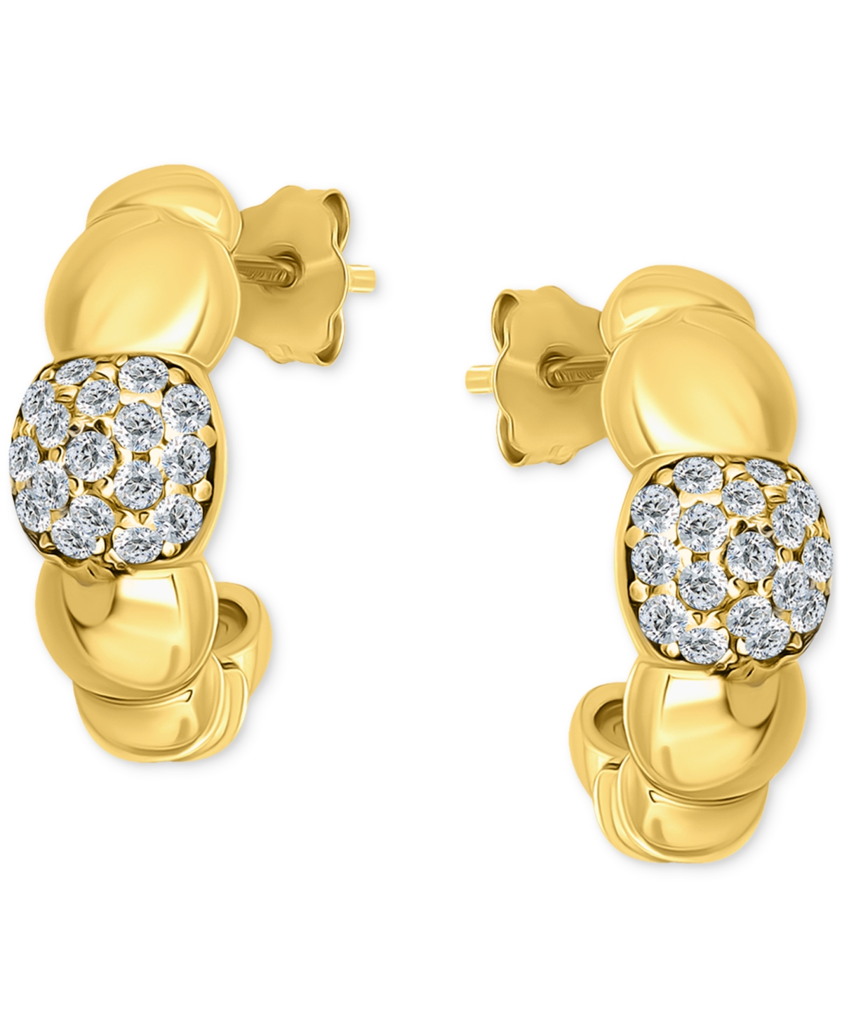 Giani Bernini Cubic Zirconia Accent Puffy Half Hoop Earrings In Sterling Silver (also In 18k Yellow Gold Over Ster