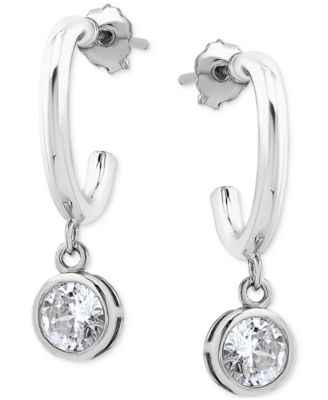Cubic Zirconia Bezel Dangle Hoop Earrings, Exclusively at Macy's