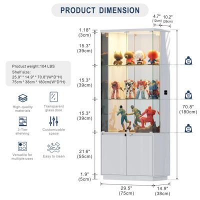 71" LED Glass Wine Cabinet with Lockable Doors