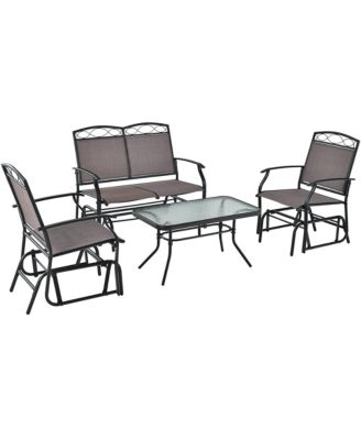4pcs Patio Glider Conversation Set Swing Rocking Chair Table Heavy-Duty Outdoor