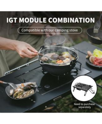 Portable IGT Table with Charcoal Grill, Folding Camping Table and BBQ Grill with Desk Extension & Lantern Stand