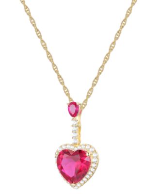 Lab Grown Ruby (3-3/8 ct. t.w.) & Lab Grown White Sapphire (1/3 ct. t.w.) Heart Pendant Necklace in 14k Gold Over Sterling Silver, 18"