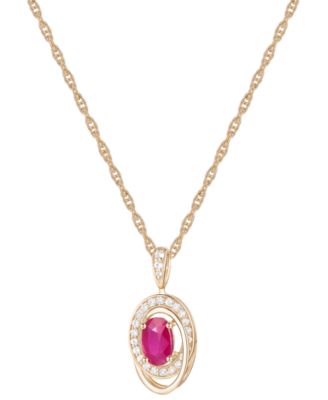 Ruby (5/8 ct. t.w.) & Diamond (1/8 ct. t.w.) Oval Swirl 18" Pendant Necklace in 14k Gold (Also in Emerald & Sapphire)