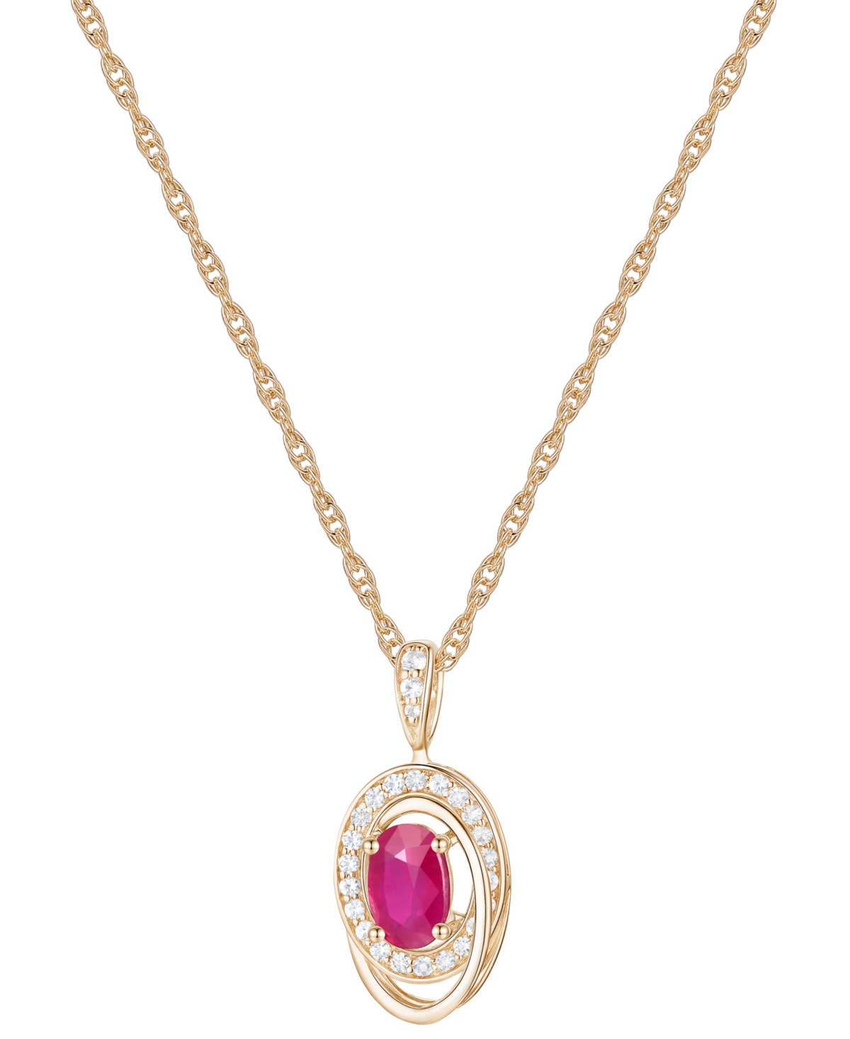 Macy's Ruby (5/8 Ct. T.w.) & Diamond (1/8 Ct. T.w.) Oval Swirl 18" Pendant Necklace In 14k Gold (also In Em