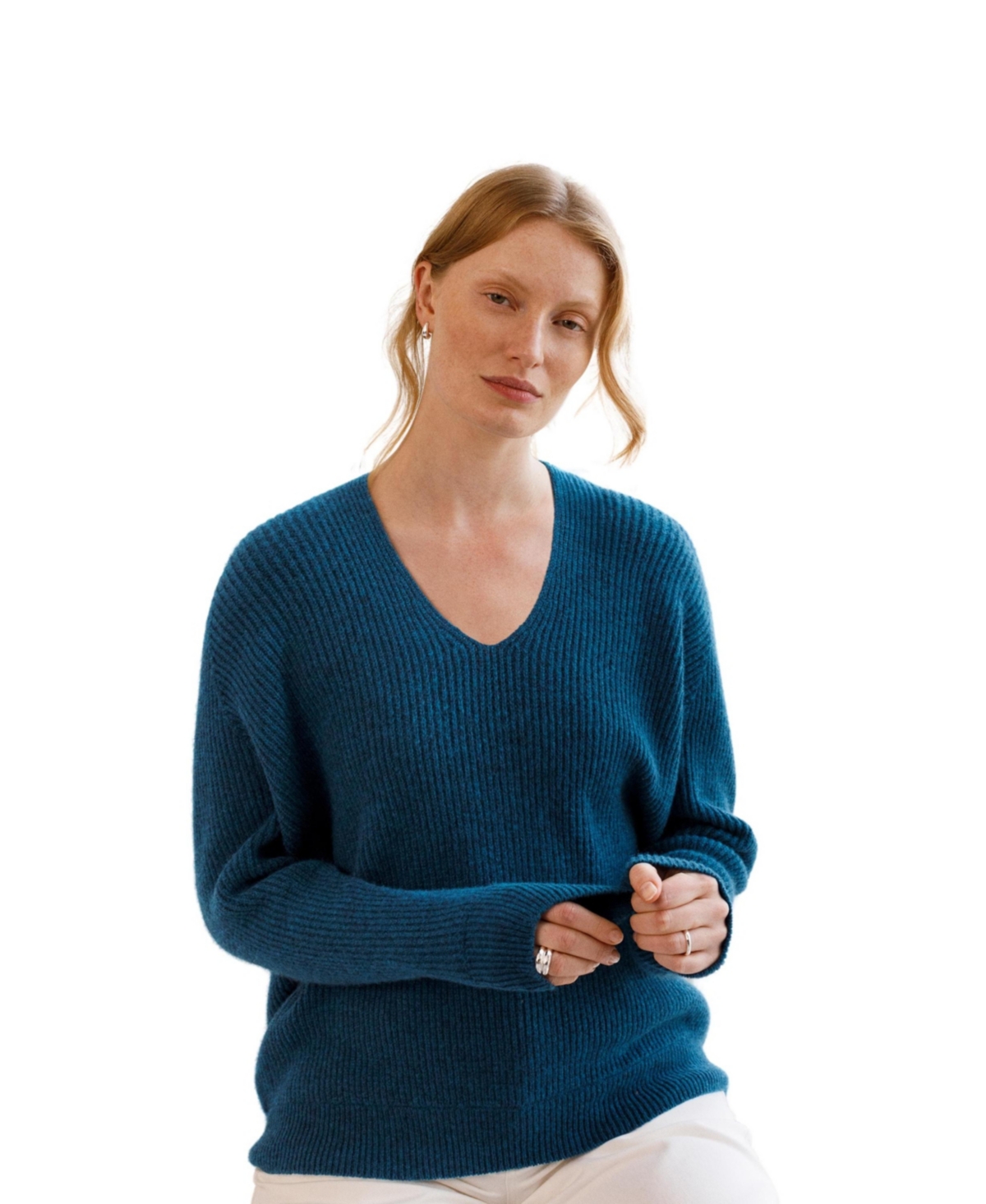 Women's Geelong Cocoon V-Neck Sweater - Icelandic blue