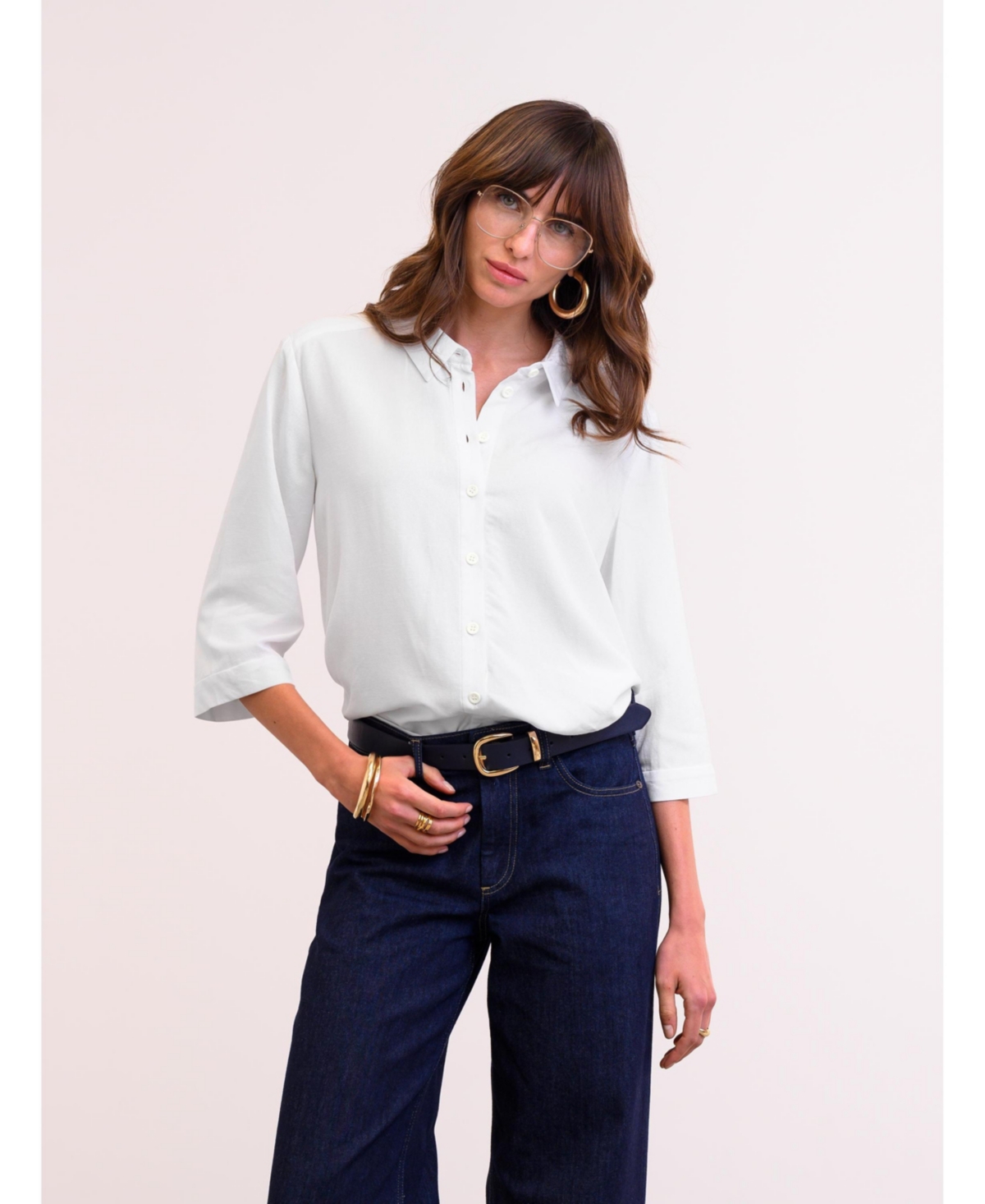 Women's Pleat Back 3/4 Sleeve Shirt - White