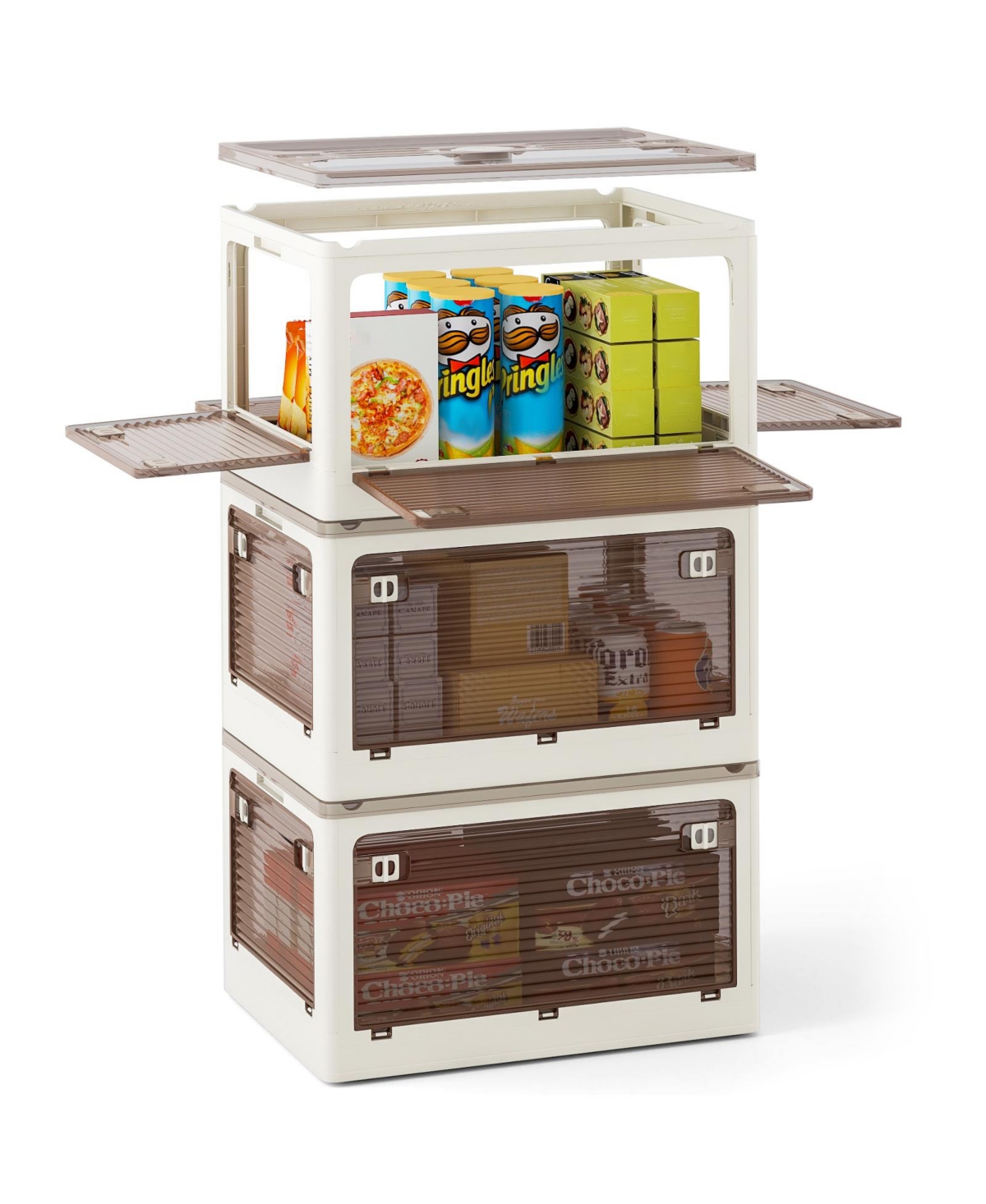 3-Pack Modular Stackable Storage Boxes with 5 Opening Ways – Lidded Bins for Clothes, Toys, Kitchen or Garage Use