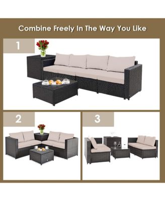 4PCS Outdoor Patio Rattan Furniture Set Cushioned Loveseat Storage Table