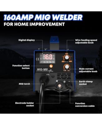160A MIG Welder, 4-in-1 Flux Core/Solid Wire/Lift TIG/Stick Welder, 110V Gas/Gasless Welder Machine for Home, Car, Yard, Workshop, Farm