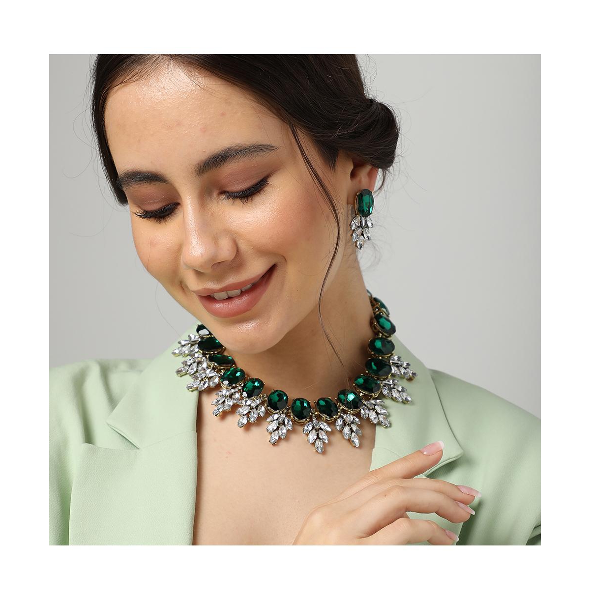 Sohi Women's Gold Plated Designer Stone Jewellery Set In Green