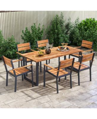 7 Piece Patio Dining Set 69'' Rectangle Table w/ 6 Stackable Chairs