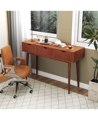 Writing Desk 48" Computer Desk Mid Century Modern Work Table with 3 Drawers