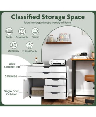 Vertical 5-Drawer Mobile Chest with Door and 5 Casters – Modern Storage Cabinet for Bedroom or Office