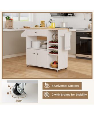 Rolling Kitchen Island Cart with Drop Leaf, Power Strip & Adjustable Shelf – Portable Prep Station