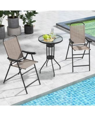 Patio Folding Bar Stool Set of 2 with Metal Frame and Footrest
