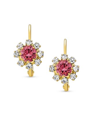 Set of 3 Multi Color Crystal Flower Gold Plated Drop Earrings Lever Back