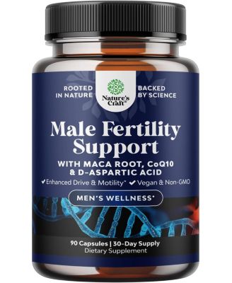 Male Fertility Support for Men with CoQ10, Maca Root, Methyl Folate & D-Aspartic Acid for Enhanced Drive & Count Motility, | 90ct