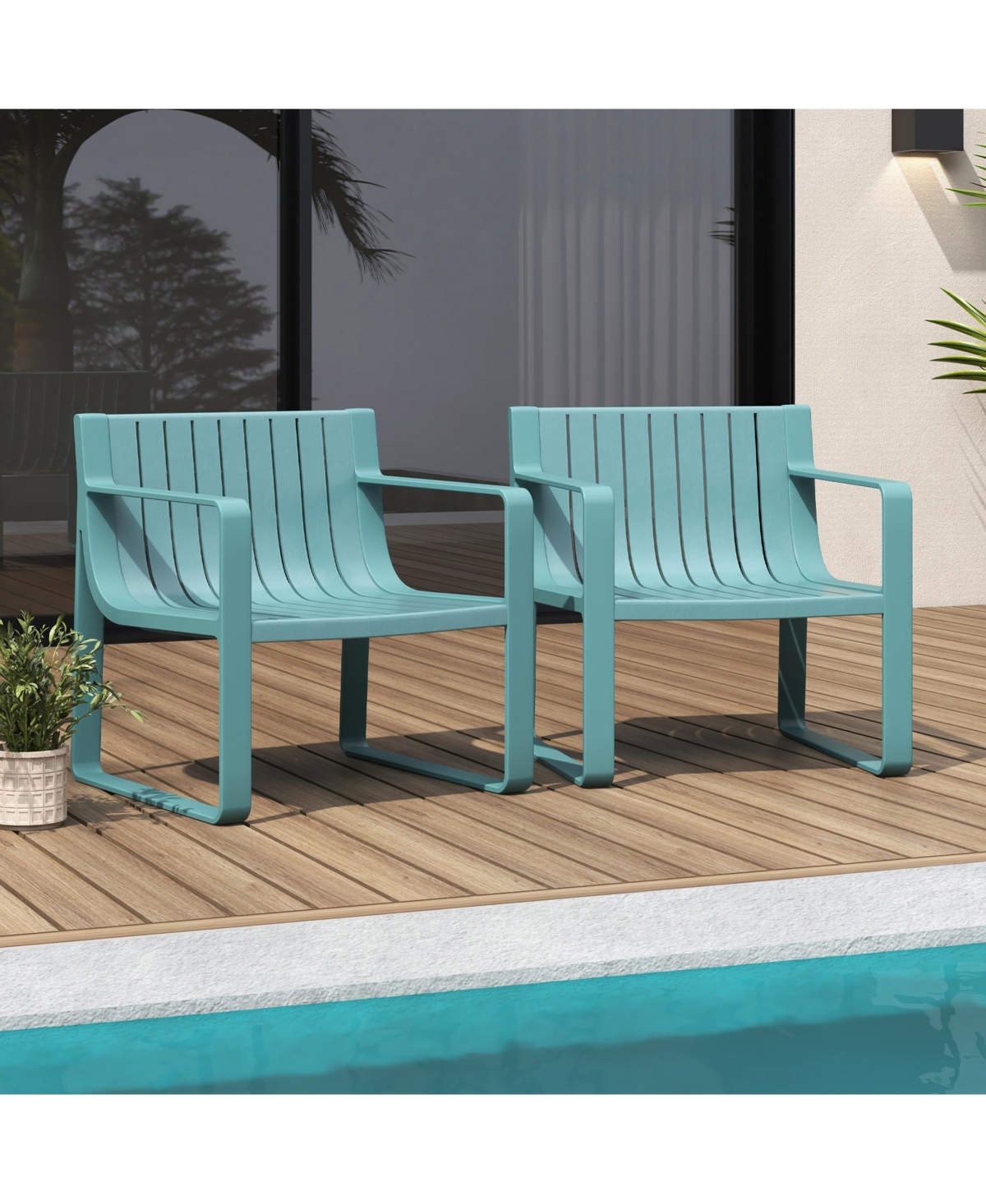 Patio Chairs Set of 4 Weather-resistant Plastic Outdoor Armchairs